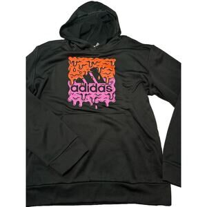 Adidas Hoodie Men's Large Black Blue Red Melting Graphic Activewear Pullover